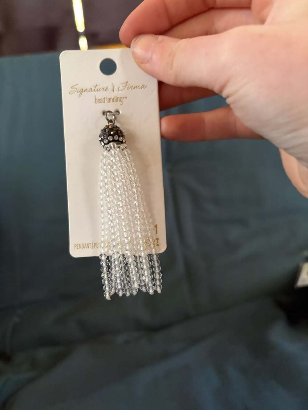 Signature Firma Bead Landing Crystal Tassel Pendant Clear